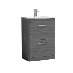 Nuie Athena 600 Floor Standing 2-drawer Vanity Curved Basin - Grey Woodgrain Grey
