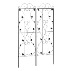 Outsunny 2pk Leaf Design Metal Trellis Black