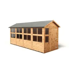 Empire Sheds Empire Apex Potting Shed 6x16ft Single Door Wooden Garden Shed Double Door Windows Brown