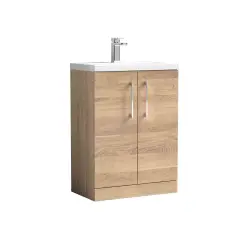 Nuie Arno 600mm Floor Standing 2-door Vanity Ceramic Basin - Bleached Oak Brown
