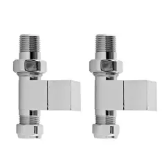 Nuie Pure Square Radiator Valve Pack Straight Chrome Silver