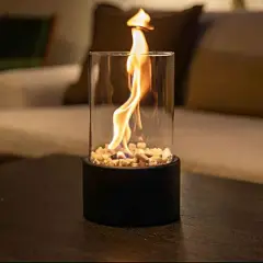 Garden Sanctuary Tabletop Portable Round Bio Ethanol Fireplace - Black Black