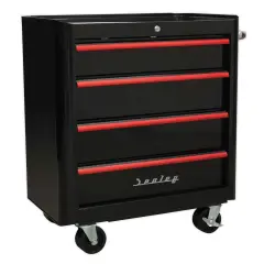 Sealey Rollcab 4 Drawer Retro Style - Black 47 Red Anodised Draw Pulls