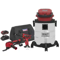 Sealey 3 X 20v Sv20 Series Tool Vac Combo - 2 Batteries Red
