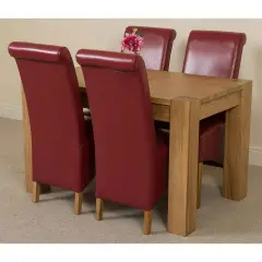 Thats Furniture Kuba 125 X 80 Cm Chunky Oak Small Dining Table And 4 Chairs Dining Set With Montana Leather Chairs - Burgundy Red