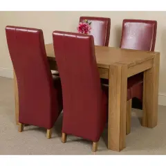 Thats Furniture Kuba 125 X 80 Cm Chunky Oak Small Dining Table And 4 Chairs Dining Set With Lola Leather Chairs - Burgundy Red