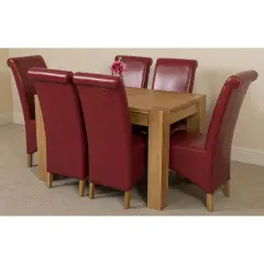 Thats Furniture Kuba 125 X 80 Cm Chunky Oak Small Dining Table And 6 Chairs Dining Set With Montana Leather Chairs - Burgundy Red