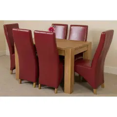 Thats Furniture Kuba 125 X 80 Cm Chunky Oak Small Dining Table And 6 Chairs Dining Set With Lola Leather Chairs - Burgundy Red