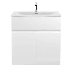 Hudson Reed Urban Floor Standing 2 Door Vanity Unit With Curved Basin 800mm - Satin White
