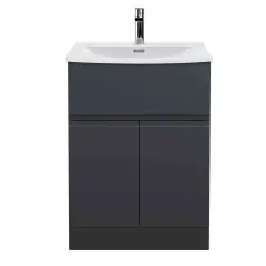 Hudson Reed Urban Floor Standing 2 Door 1 Drawer Vanity Curved Ceramic Basin 600mm - Soft Black