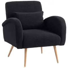 Homcom Teddy Fleece Upholstered Accent Chair With Metal Legs Black Black