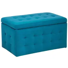 Beliani Storage Ottoman Michigan Velvet Sea Blue Blue
