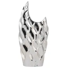 Beliani Decorative Vase Haluza Stoneware 35 Cm Silver Silver