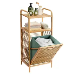 Costway Bamboo Laundry Bin With Storage And Removable Basket