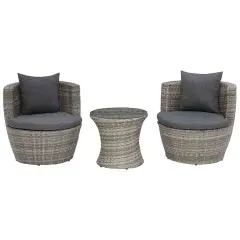 Beliani Bistro Set With Cushions Capri Pe Rattan Grey Grey