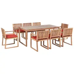 Beliani Garden Dining Set 8 Seater Sassari Premium With Cushions Certified Acacia Wood Red Brown