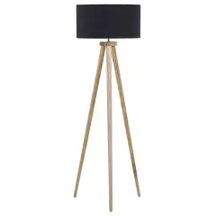 Beliani Floor Lamp Nitra Oak Wood Black Black