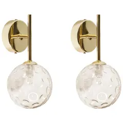 Beliani Set Of 2 Wall Lamps Anadyr Glass Beige Gold