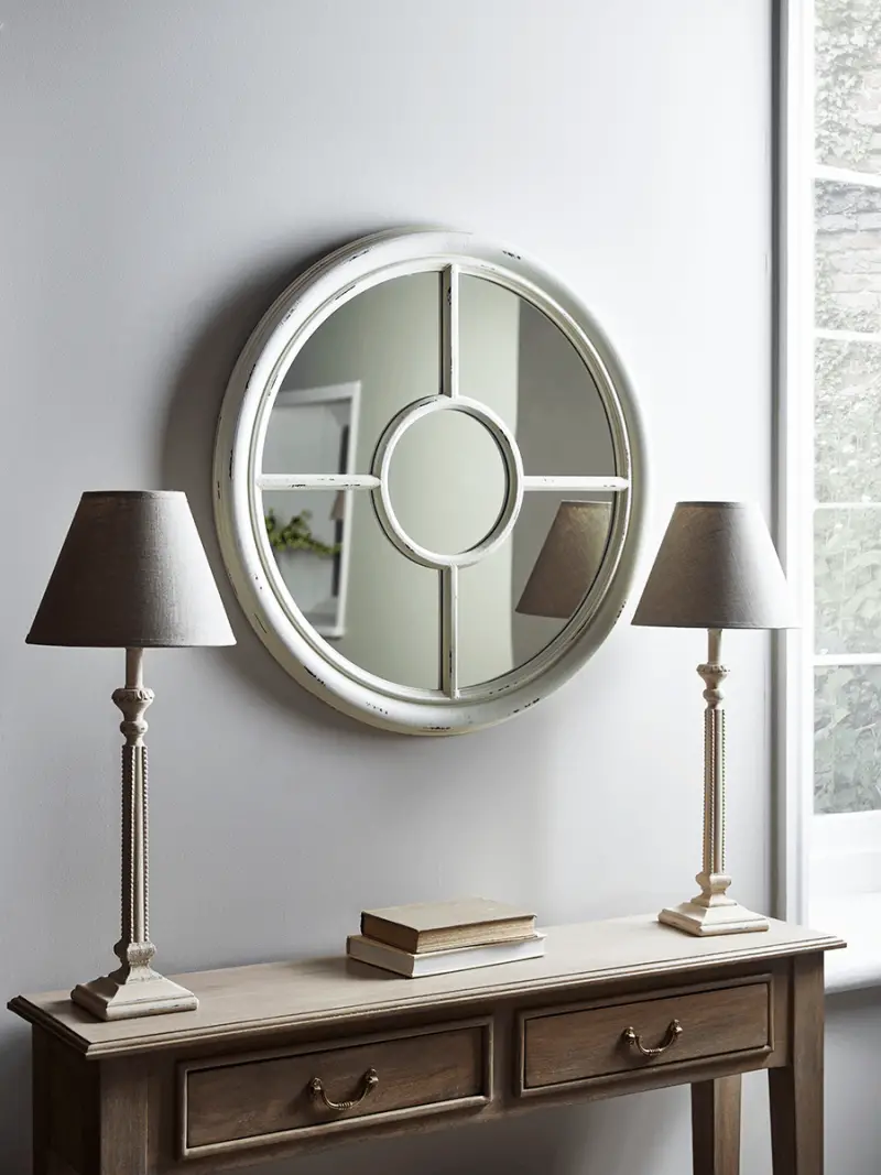 White Round Window Mirror