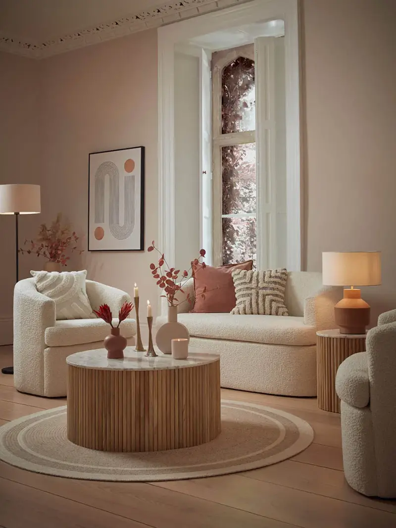 Agna Round Border Rug - Natural