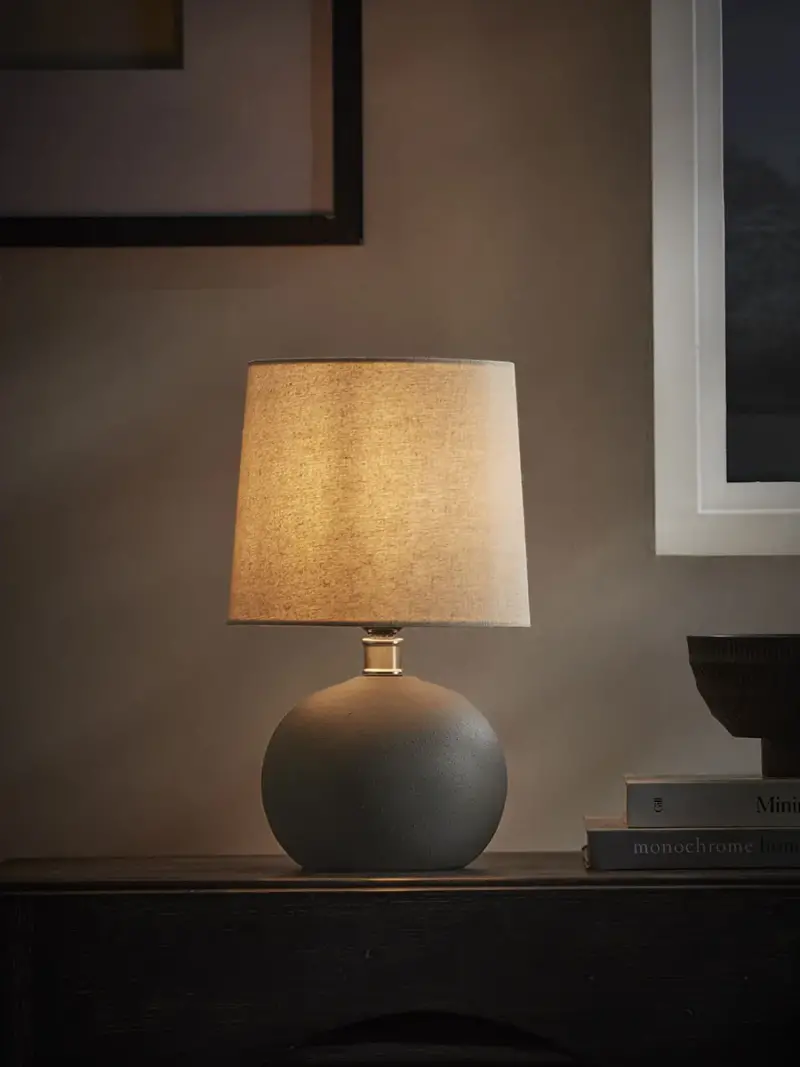 Round Textured Table Lamp - Grey