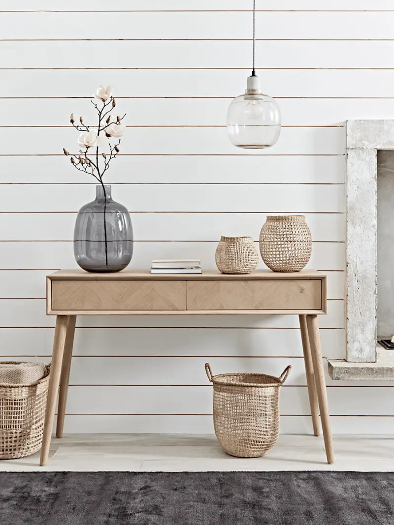 Chevron Oak Storage Console Table