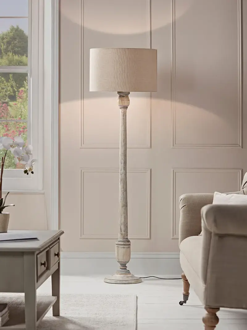 Grey Washed Turned Floor Lamp