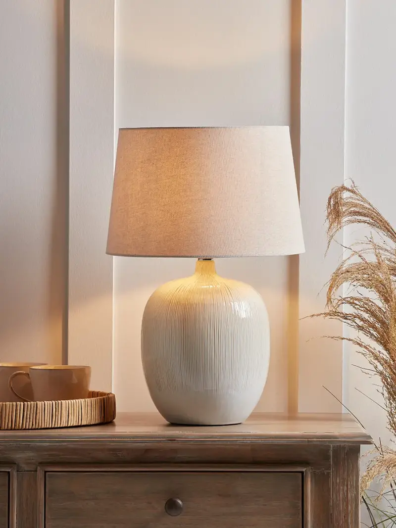 Round Ribbed Table Lamp - Neutral