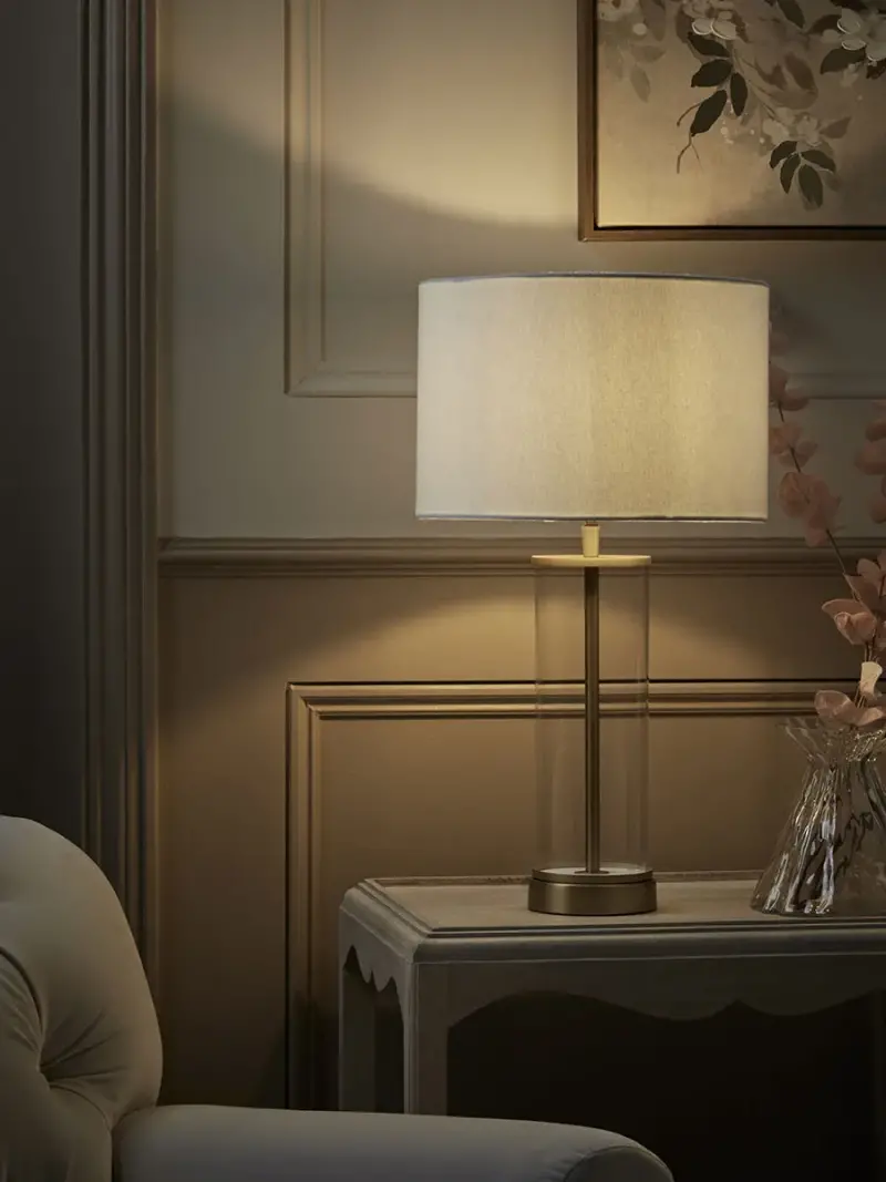 Glass Brass Column Table Lamp