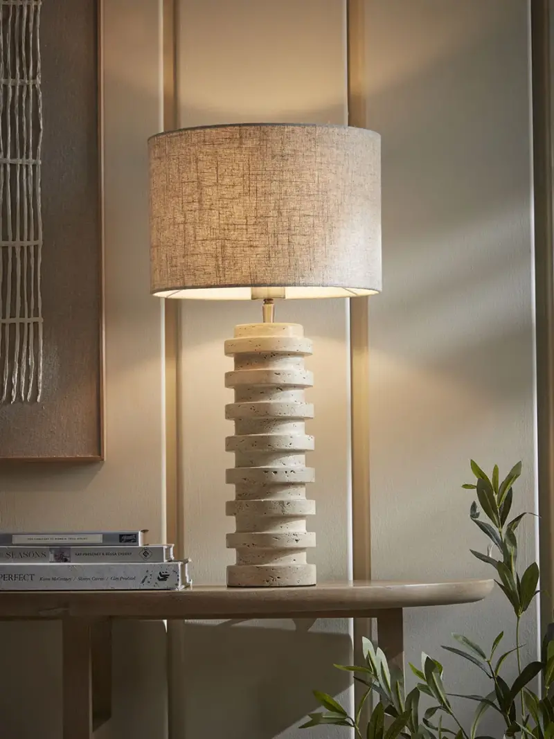 Ribbed Travertine Table Lamp
