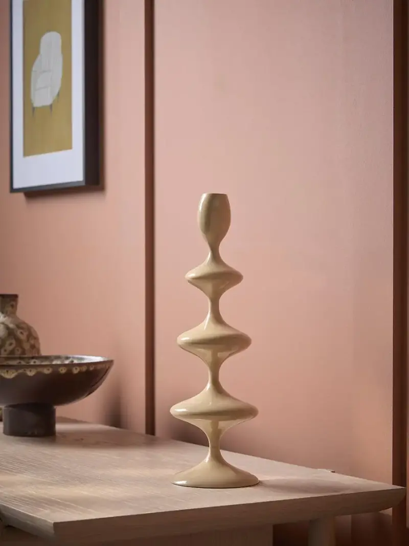 Taupe Enamel Candle Holder