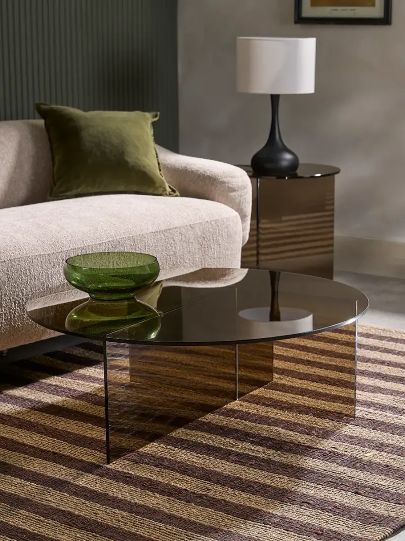 Round Coloured Glass Coffee Table - Smoked