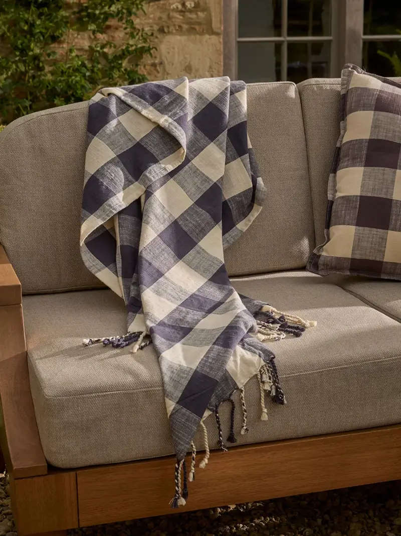 Gingham Indoor Outdoor Throw - Blue