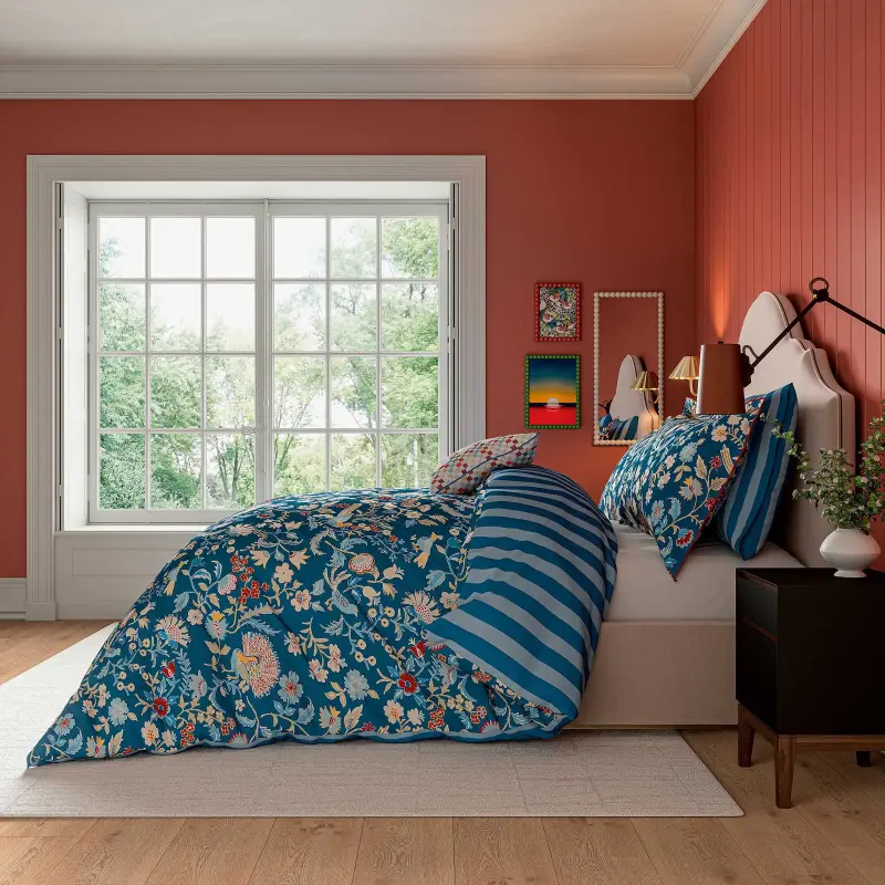 Land Shore Seaforde Single Duvet Cover Set Blue Red